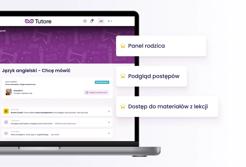 Komputer przedstawiający nowoczesną platformę edukacyjną Tutore